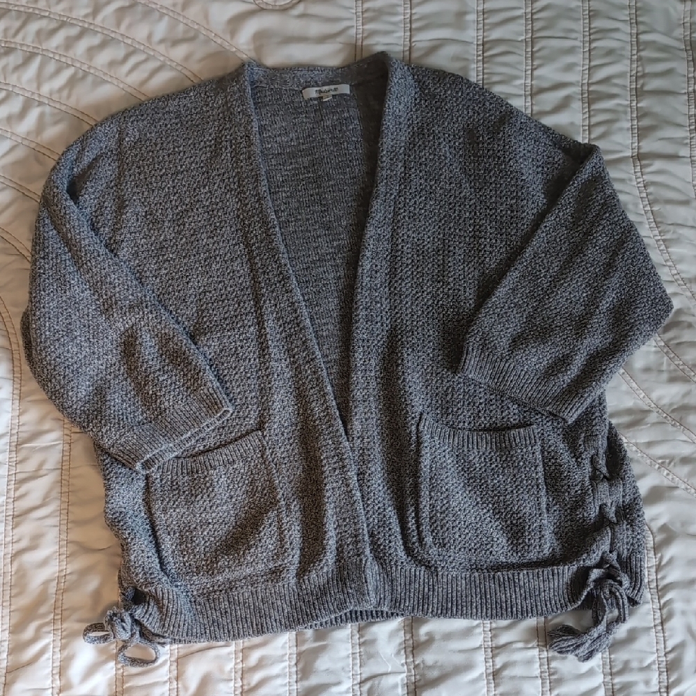 Madewell Gray Marled Knit Open Cardigan Tie Side Pockets